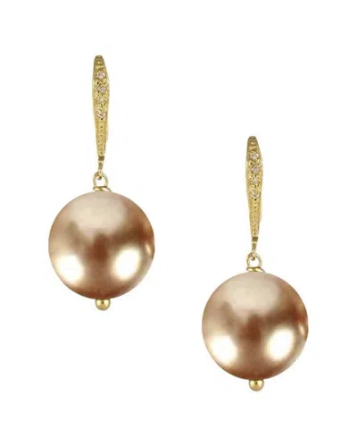 Liv Oliver 18k Plated 12mm Champagne Pearl Drop Earrings In Gold