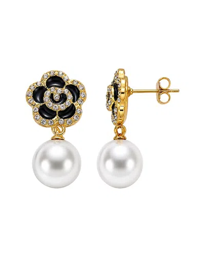Liv Oliver 18k Plated 12mm Pearl Cz Earrings In Gold