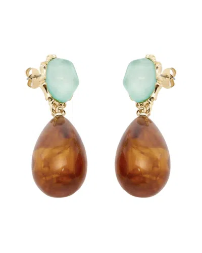 Liv Oliver 18k Plated 14.50 Ct. Tw. Aventurine Cz Statement Post Earrings In Brown