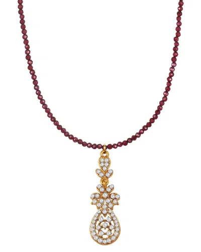 Liv Oliver 18k Plated 14.75 Ct. Tw. Emerald & 10mm Pearl Station Necklace In Burgundy