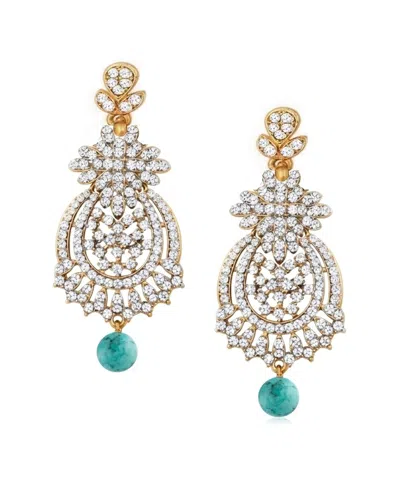 Liv Oliver 18k Plated 16.00 Ct. Tw. Turquoise Cz Floral Filigree Drop Earrings In Metallic