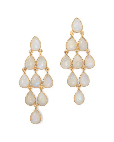 Liv Oliver 18k Plated 18.75 Ct. Tw. Moonstone Chandelier Earrings In Gold