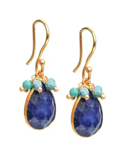 Liv Oliver 18k Plated 18.75 Ct. Tw. Sapphire, Turquoise Earrings In Blue