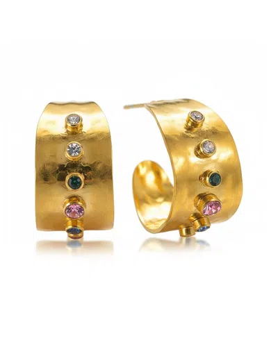 Liv Oliver 18k Plated 2.28 Ct. Tw. Semi Precious Gemstones Cz Earrings In Gold