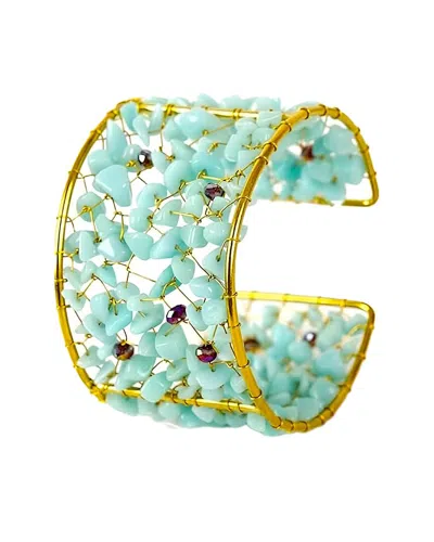 Liv Oliver 18k Plated 24.00 Ct. Tw. Amazonite Wide Cuff Bracelet In Multi