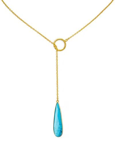 Liv Oliver 18k Plated 25.00 Ct. Tw. Turquoise Lariat Necklace In Gold