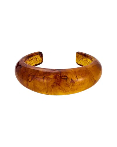 Liv Oliver 18k Plated 3-4mm Pearl Charm Cross Bangle Bracelet In Brown