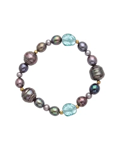Liv Oliver 18k Plated 3.05 Ct. Tw. Blue Aquamarine Quartz & 46307mm Pearl Bracelet In Multi