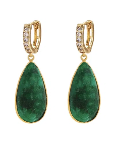 Liv Oliver 18k Plated 35.00 Ct. Tw. Emerald Cz Earrings In Green
