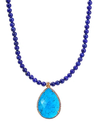 Liv Oliver 18k Plated 36.50 Ct. Tw. Turquoise Drop Necklace In Blue