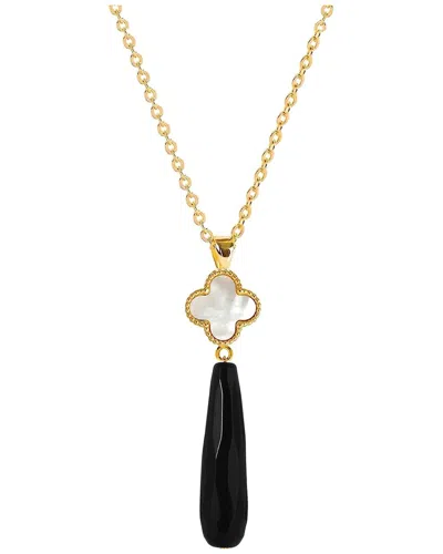 Liv Oliver 18k Plated 38.00 Ct. Tw. Onyx Drop Necklace In Gold