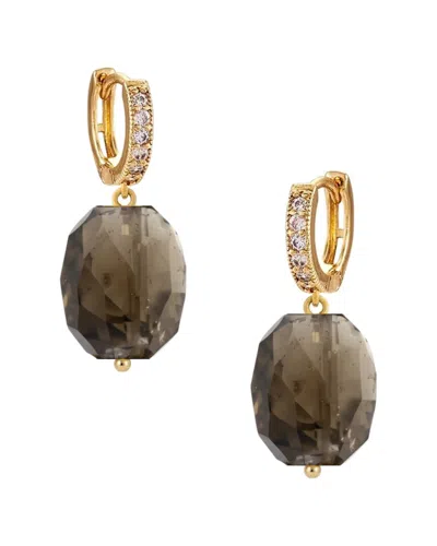 Liv Oliver 18k Plated 44.40 Ct. Tw. Smokey Quartz Cz Earrings In Brown