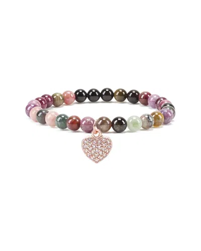 Liv Oliver 18k Plated 46.00 Ct. Tw. Tourmaline Cz Heart Charm Bracelet In Multi