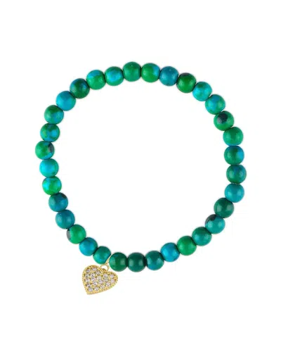 Liv Oliver 18k Plated 46.00 Ct. Tw. Turquoise Cz Heart Charm Bracelet In Green