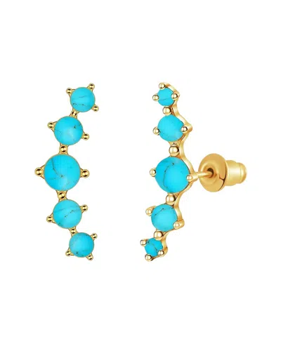 Liv Oliver 18k Plated 4.75 Ct. Tw. Turquoise Climber Earrings In Blue
