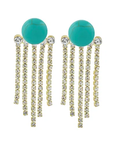Liv Oliver 18k Plated 4.75 Ct. Tw. Turquoise Cz Embellished Chandelier Earrings In Metallic