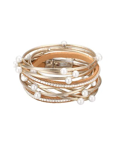 Liv Oliver 18k Plated 4mm Pearl Leather Bracelet In Transparent