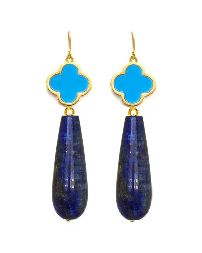 Liv Oliver 18k Plated 62.75 Ct. Tw. Lapis, Turquoise Earrings In Blue