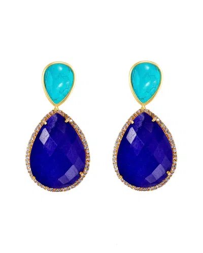Liv Oliver 18k Plated 75.00 Ct. Tw. Gemstone Cz Statement Earrings In Blue