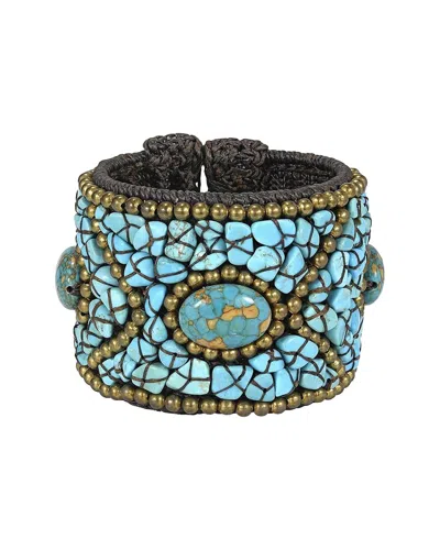 Liv Oliver 18k Plated 75.00 Ct. Tw. Turquoise Statement Cuff Bracelet In Multi