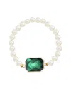 Liv Oliver 18k Plated 8.75 Ct. Tw. Green Quartz Geometric & Matte Finish Cuff Bangle Bracelet In Green