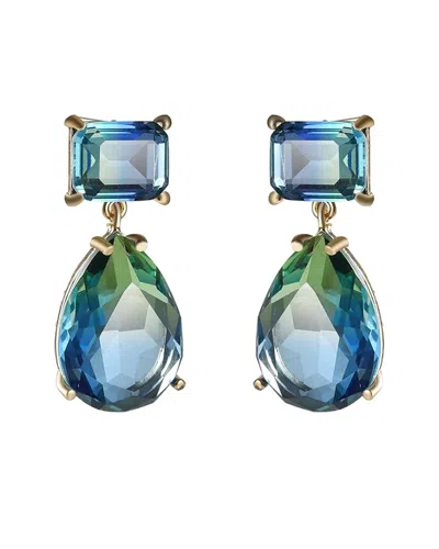 Liv Oliver 18k Plated 8.75 Ct. Tw. Quartz Double Drop Earrings In Blue