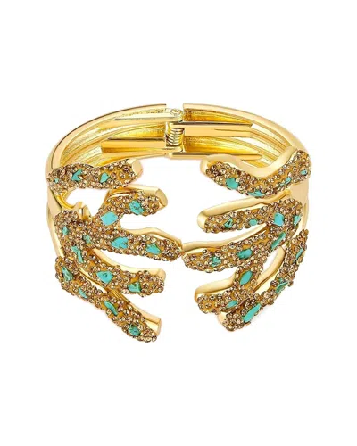 Liv Oliver 18k Plated 8.75 Ct. Tw. Turquoise Cz Statement Cuff Bracelet In Gold