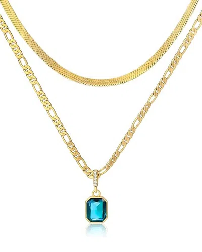 Liv Oliver 18k Plated 9.75 Ct. Tw. Quartz Cz Double Layer Blue Drop Necklace