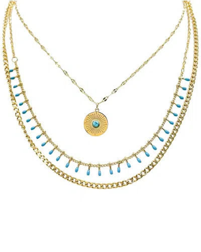 Liv Oliver 18k Plated 9.75 Ct. Tw. Turquoise Layer Necklace In Gold