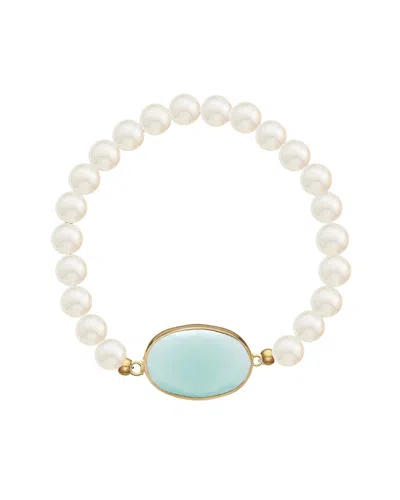 Liv Oliver 18k Plated Chalcedony Pearl Bracelet In Blue