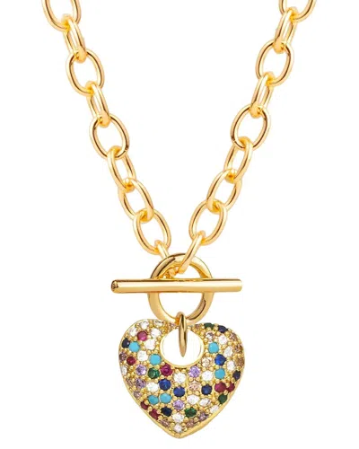 Liv Oliver 18k Plated Cz Puffed Heart Charm Necklace In Multi