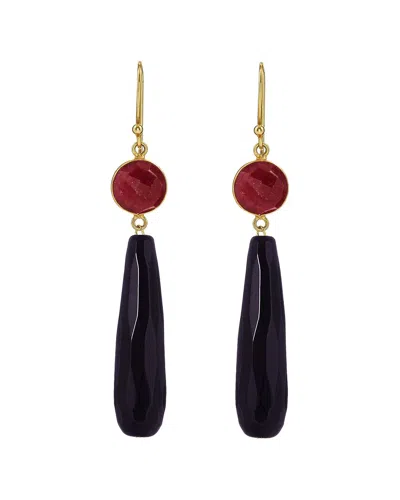 Liv Oliver 18k Plated Jade Hoop Earrings In Black