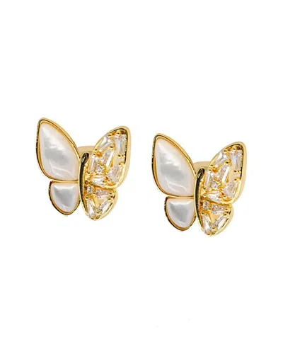 Liv Oliver 18k Plated Pearl Cz Butterfly Earrings In Gold