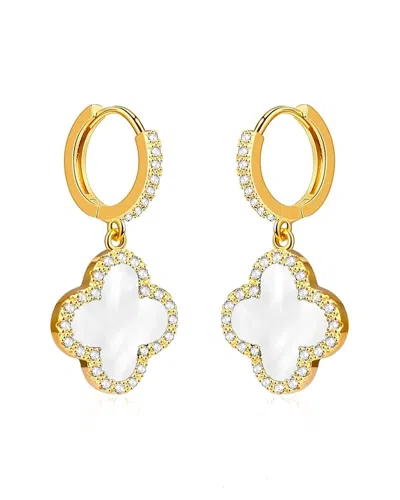 Liv Oliver 18k Plated Pearl Cz Motif Drop Earrings In Gold
