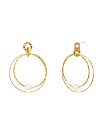 Liv Oliver 18k Plated Pearl Double Ring Hoops In Gold
