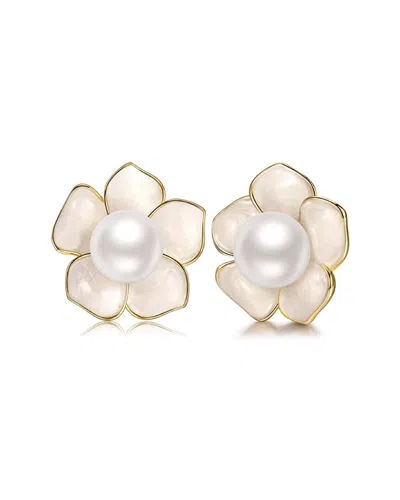 Liv Oliver 18k Plated Pearl Floral Earrings In Gold
