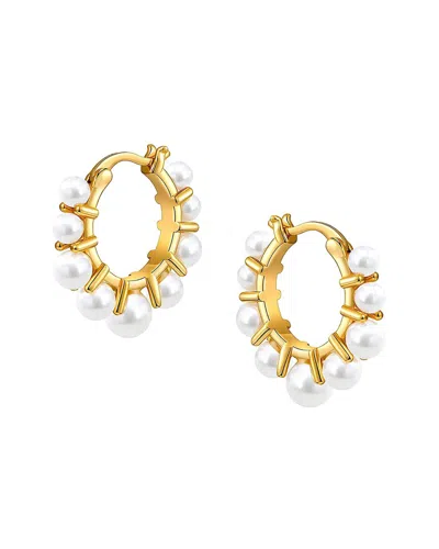 Liv Oliver 18k Plated Pearl Mini Hoops In Gold