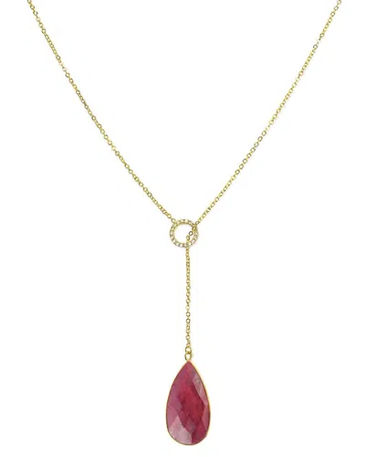 Liv Oliver 18k Plated Simulated Ruby Cz Lariat Necklace In Gold