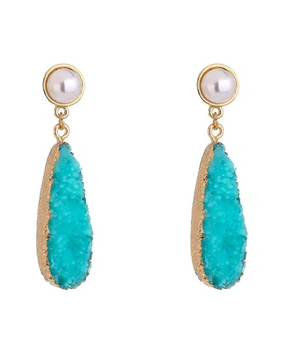 Liv Oliver 18k Plated Turquoise Druzy 9mm Pearl Drop Earrings In Gold