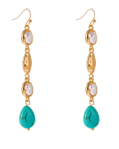 Liv Oliver 18k Plated Turquoise Pearl Drop Earrings In Gold