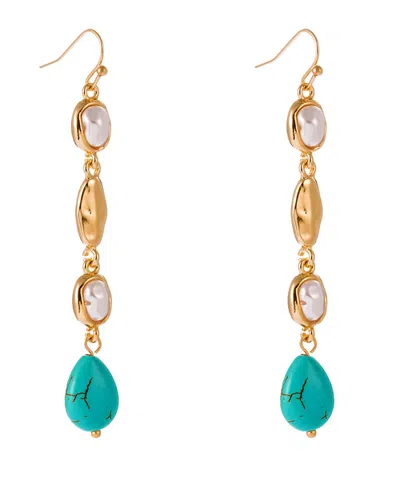 Liv Oliver 18k Plated Turquoise Pearl Drop Earrings In Blue