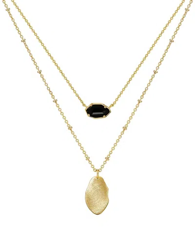 Liv Oliver 18k Platedonyx Geometric Layer Necklace In Gold