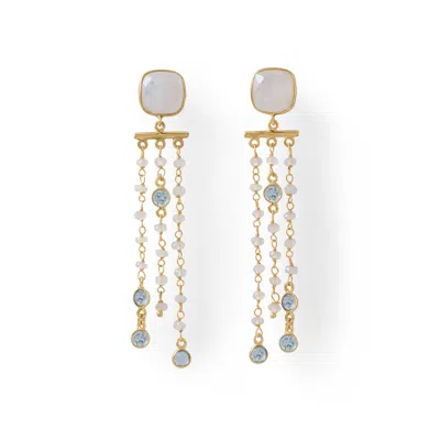 Liv Oliver 18k Over Silver 12.25 Ct. Tw. Gemstone Chandelier Earrings In Blue