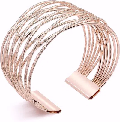 Liv Oliver 18k Rose Gold Criss Cross Wide Cuff Bangle In Multi