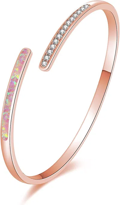 Liv Oliver 18k Rose Gold Opal & Cz Cuff Bangle Bracelet In Silver