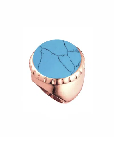 Liv Oliver 18k Rose Gold Plated 21.50 Ct. Tw. Turquoise Statement Ring In Blue