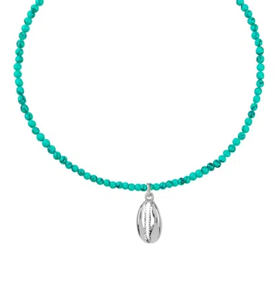 Liv Oliver 18k White Gold Beach Charm Turquoise Necklace In Silver