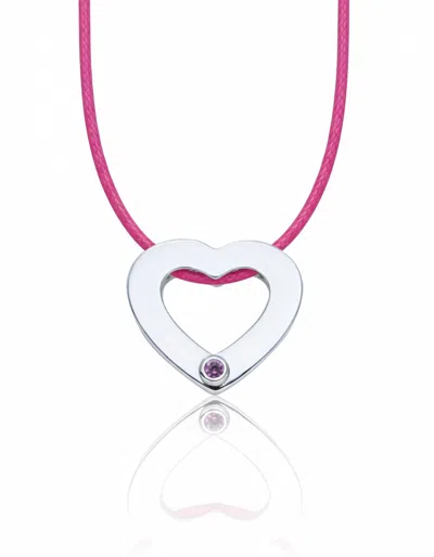 Liv Oliver 18k White Gold Plated Pink Sapphire Heart Necklace In Metallic