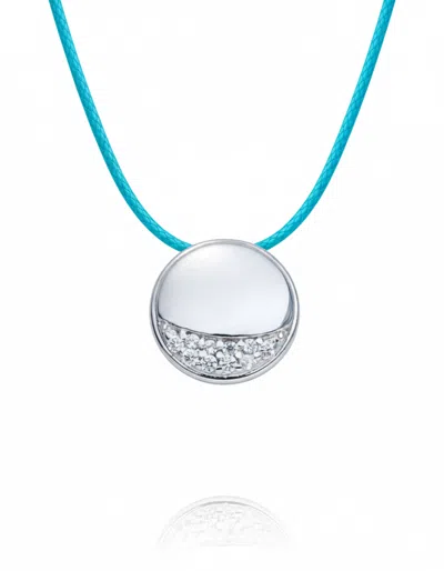 Liv Oliver 18k White Gold Plated White Sapphire Half Moon Turquoise Necklace In Blue