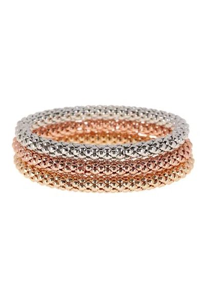 Liv Oliver Multi Tri Color Textured Bracelet Set In Silver